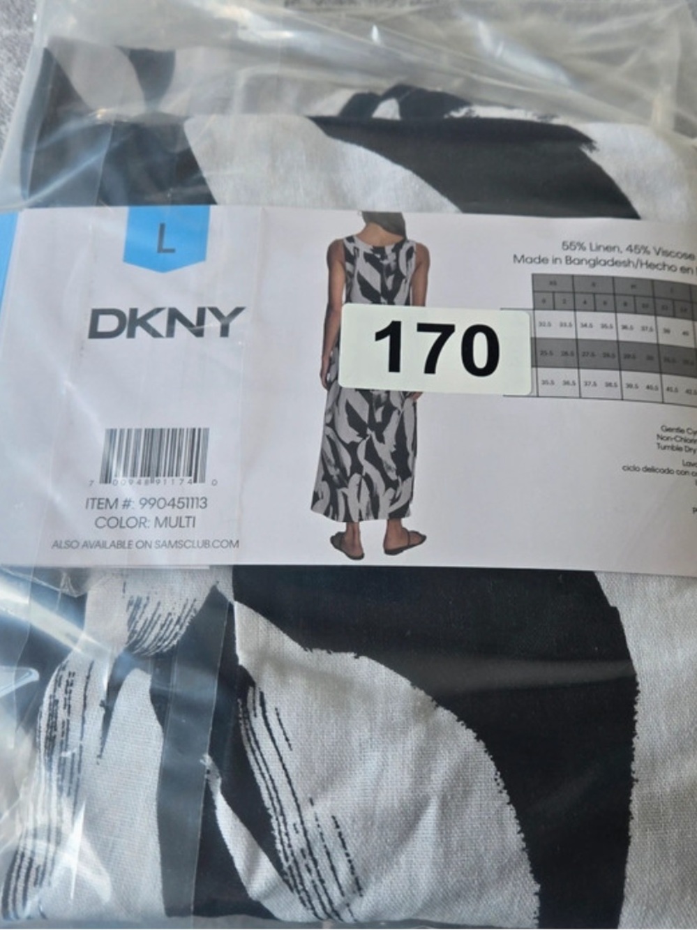 DKNY Black & White Abstract Sleeveless Midi Dress